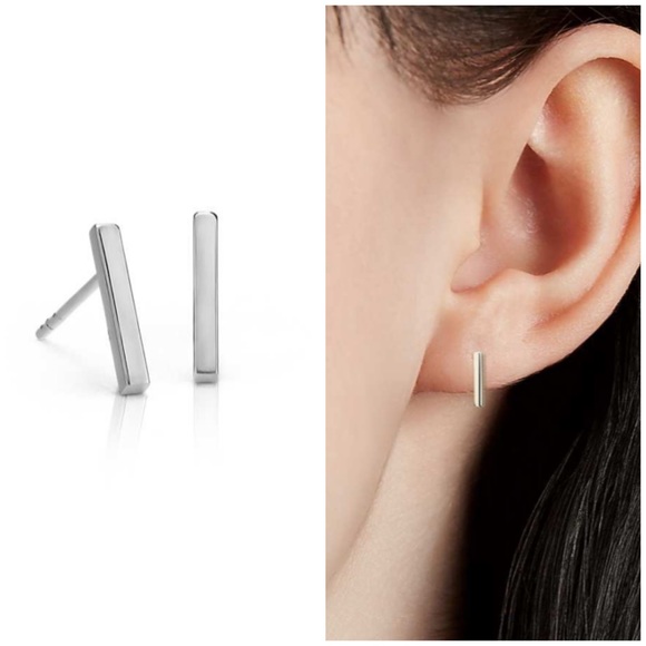 blue nile Jewelry - 14k white gold bar line stud earrings jewelry ears